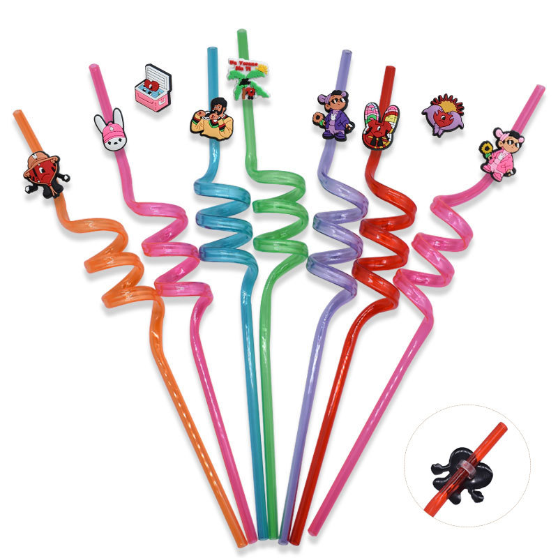 bad rabbit cartoon straw cap straw sleeve PVC soft rubber personalized straw decorative buckle clip