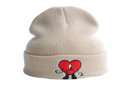 Badbunny mauvais lapin brodé chapeau tricoté automne et hiver européens bonnets en laine chaude pour hommes et femmes GC17184639806