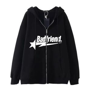 Badfriend Casual Hiphop Zipper Jacket Men 90s Boy Kpop Star Hooded paar Street Oversize Sweatshirt Ins Vintage American Style 240408