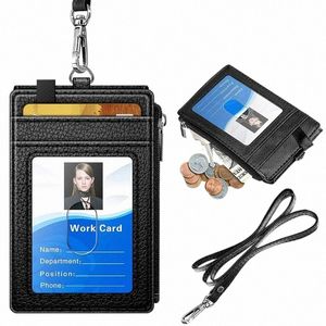 Porte-badge avec fermeture éclair, porte-carte d'identité, portefeuille avec lanière de cou, blocage RFID X7YA v0R6 #