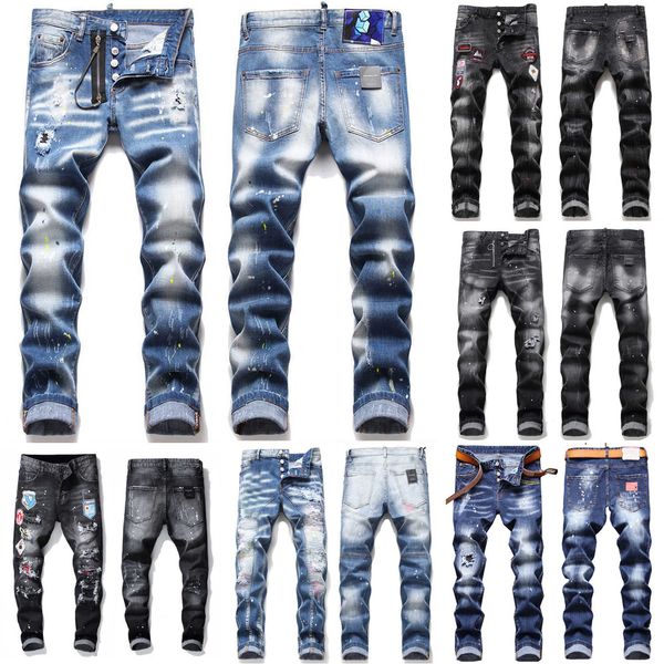 Badge hommes déchirures Stretch noir jean hommes mode Slim Fit lavé moto Denim pantalon lambrissé Hip HOP pantalon 10200cowboy