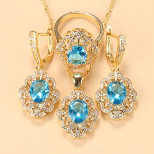 Badminton Dubai Goldcolor Bijoux Costume pour les femmes 2021 Boucles d'oreilles en zircone bleu ciel