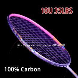 Badmintonrackets 1PCS Lichtste 10U Full Carbon Fiber Badmintonrackets Bespannen Hoge Spanning 35LBS G5 13kg Professioneel Trainingsracket Met Zakken 231216