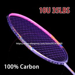 Badminton Rackets 1 PCS Lichtste 10U Full Carbon Fiber Bespannen Hoge Spanning 35LBS G5 13 kg Professionele Training Racket met Zakken 230608