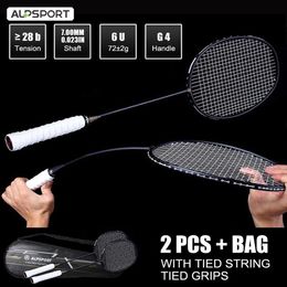 Badmintonrackets ALP XHP 2 stuks 100% koolstofvezel elastisch 6U 72g 30Lbs bespannen racket offensief en defensief Pro badmintonracket met stringtas 231216