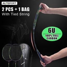 Raquetes de Badminton Alpsport FN 2 pçs / lote com saco de bola e corda 6U 72g 100 fibra de carbono forro especializado 231030