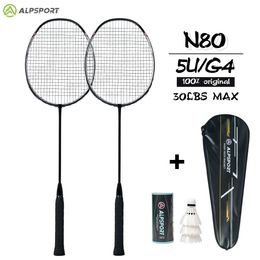 Badmintonrackets Alpsport N8 2 stks/partij verpakt met racket Origineel 5U 72g badmintonracket 100% koolstofvezel professioneel racket 231201