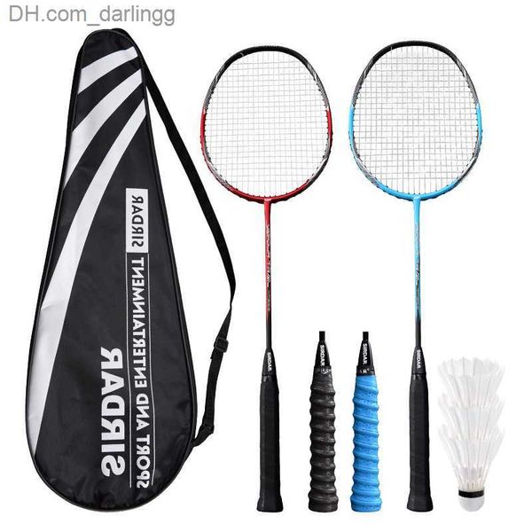 Raquettes de badminton Raquettes de badminton Double raquettes simples 2 combinaison complète Ultra légère carbone hommes femmes adultes résistant agressif jouer ensemble de badminton Q230901