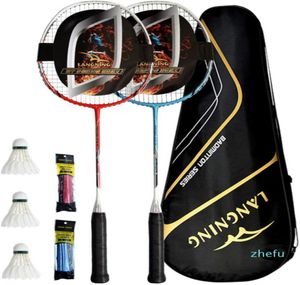 Ensemble de raquettes de badminton 2, entièrement en Fiber de carbone, légères, entraînement à domicile, 1842170