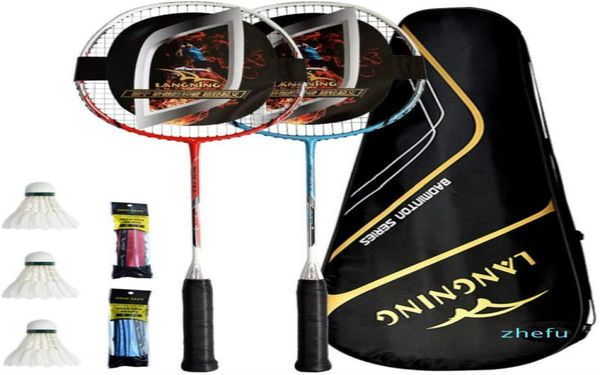 Juego de raquetas de bádminton, 2 unidades, fibra de carbono, ligeras, para entrenamiento en casa, 7898636