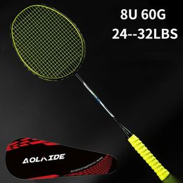 Raquettes de badminton Raquette de badminton cordée ultralégère 8U 60g raquette de badminton professionnelle en carbone 24-32 LBS Durable élastique modérée haute rigidité 231216