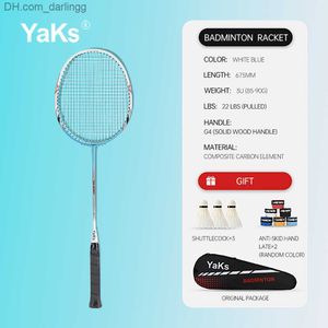 Raquetas de bádminton Marca oficial YaKs 2023 Nueva raqueta de bádminton 3U Raqueta de bádminton de carbono compuesto azul blanco 22 libras G4 mango de madera maciza Q230901