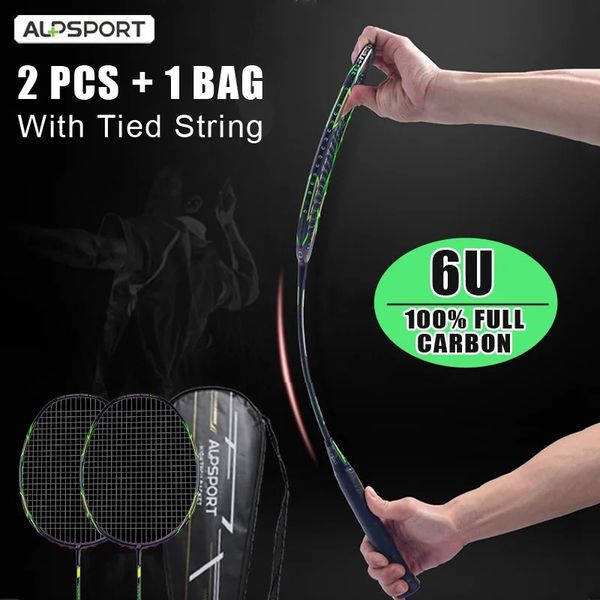 Badminton String Alpsport FN 2PCSLOT RACKETS avec sac à billes et 6U 72G 100 FIBRE DE CARBON LIGNE SPÉCIALISÉ 231208 231221