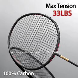 Badmintonsnaar Professionele schokabsorptie Max. spanning 33LBS Full Carbon Fiber Rackets met tassensnaren Ultralight 4U 82G racket 231213