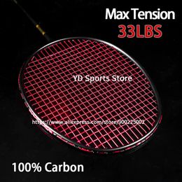 Badmintonsnaar Ultralight 4U Schokabsorptie 100 Carbon Fiber Rackets Bespannen Zakken Hoge Spanning 33LBS Professioneel Aanvalsracket 231214