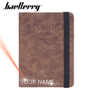 Baellerry RFID passeport couvre hommes portefeuilles nom gratuit gravure porte-carte hommes sacs à main Simple unisexe portefeuille voyage passeport sac