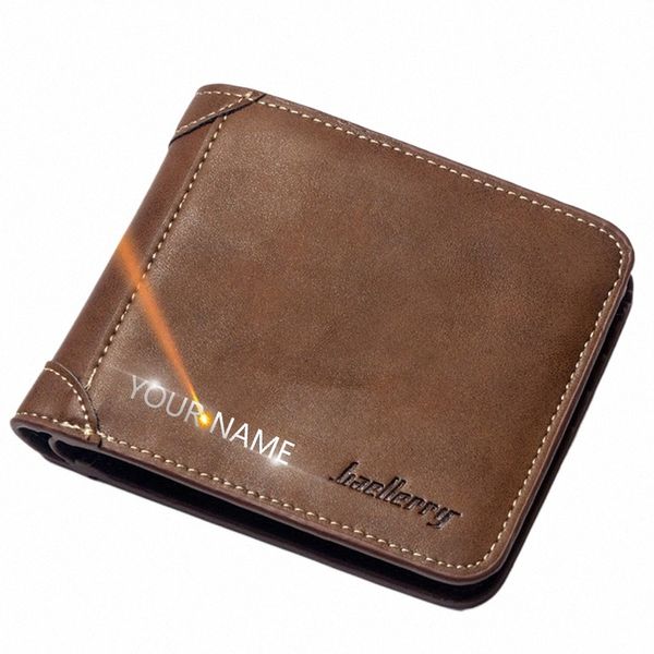 Baellerry Short Luxury Men Wallets Alta calidad PU Cuero Vintage Nombre Grabado Cartera masculina Marca Titular de la tarjeta Pequeños hombres Monedero R0sC #