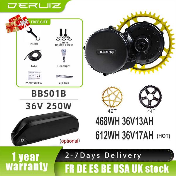 BAFANG 250W 36V BBS01B Motor de accionamiento medio 8 FUN BBS01 Engemento Kit de conversión de bicicleta eléctrica para bicicletas con batería de litio de 17ah de 17AH