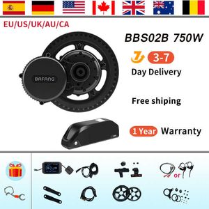 Bafang 48V 750W BBS02B BBS02 Motor de accionamiento medio 8Fun Motor bicicleta eléctrica Kit de conversión de bicicleta eléctrica con batería de litio 18650 52V20AH