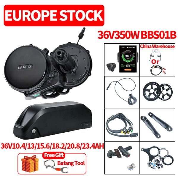 Bafang BBS01B Kit de conversión de bicicleta eléctrica con Motor de accionamiento medio con batería de litio 36V13/15,6/23,4/AH bicicleta 36V350WBBS01