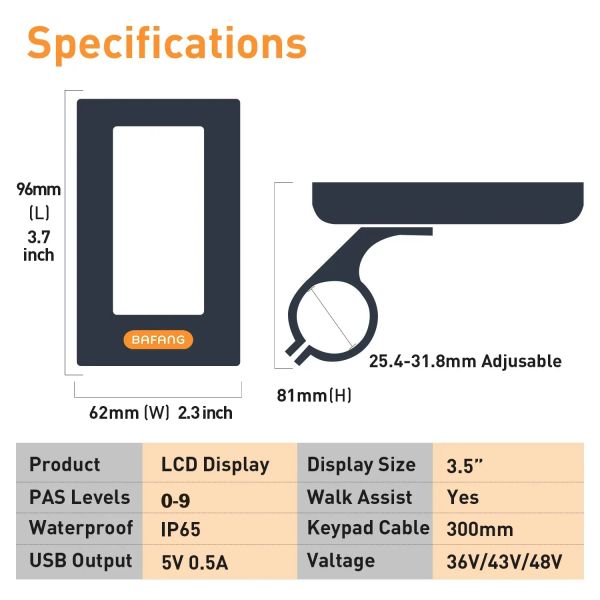 Pantalla de bicicleta eléctrica Bafang DPC18 con puerto de carga USB del velocímetro para el motor de accionamiento medio BBS01B BBS02B BBSHD Velocín