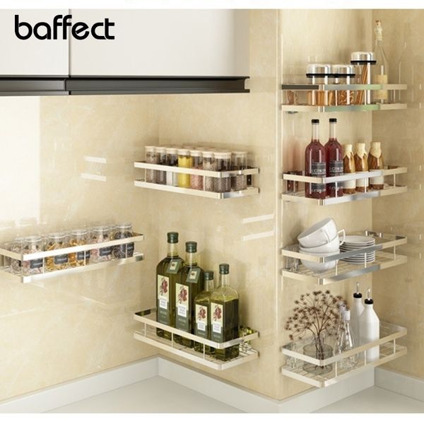 Estante de cocina Baffect para organizador de almacenamiento Estante de especias de pared Estantes de acero inoxidable sin perforaciones Y200429