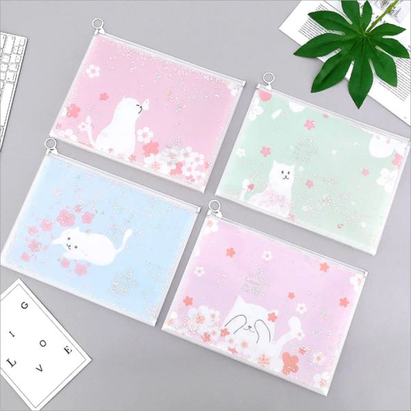 Sac 12 PCS / Lot Kawaii Sakura Cat Sequins A4 Fichier Hing Document Document Jume