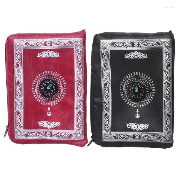 Bolsa 2 Set Ramadán Islámico Y Musulmán Esteras De Oración De Viaje Brújula Tamaño De Bolsillo Bolsas De Mano 1 Negro Rojo