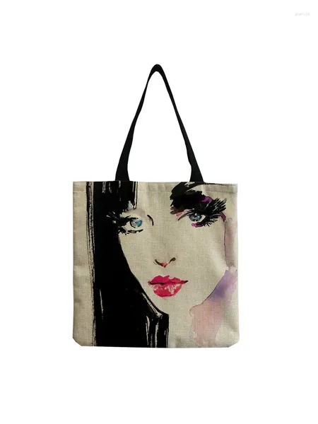 Bolsa 2024 Cartoon Pretty Girl Print compras Femeninas Gran capacidad Bolso de lino