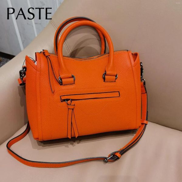 Sac 2024 Design Sac à main féminin Grand épaule en cuir de vaches de vache luxe de haute qualité cutané vache en fourgon orange