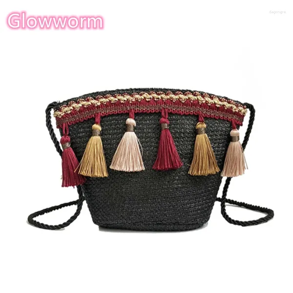 Sac 2024 Fashion Handbag Paille de haute qualité Femmes Femme Casual Bucket Tassel Chaîne épaule Voyage