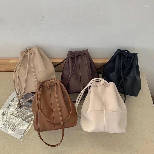 Sac 2024 High Qaulity Pu Leather Soft Ladies Bucket Korean Style Femmes Hands Sacs Youth Bounder Sale