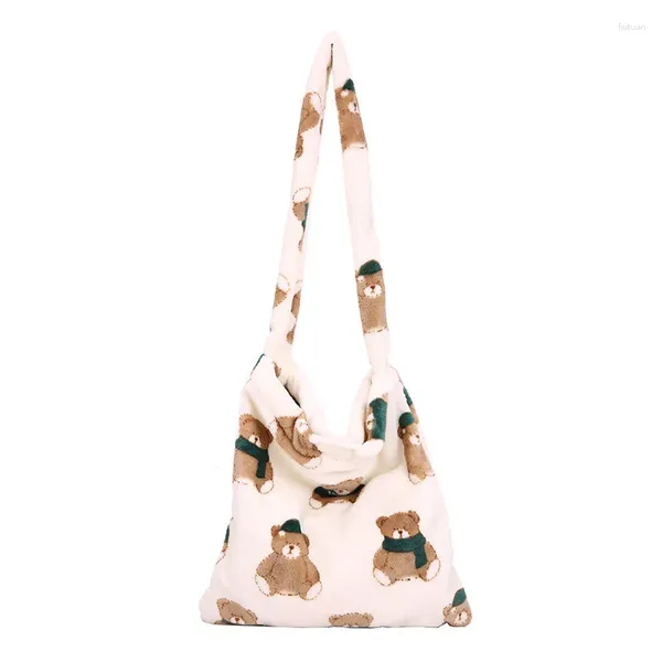 Sac 2024 Korea Japan Institute Style Fashion Soft Velvet Bear Print Sac à main de grande capacité