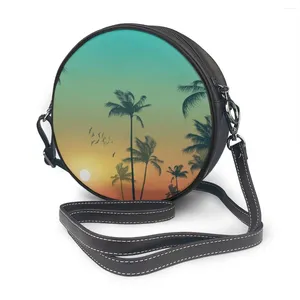 Sac 2024 Oln Summer Foot's Fashion Small Round Round Tropical Palm Trees Messenger Crossbody Téléphone Purse