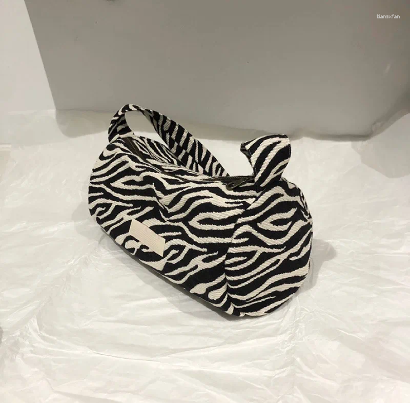 Bag 2024 Vår/sommar original zebra mönster en-axelcylinder underarm kvinnlig bomullstyg Tote Kvinnor handväskor