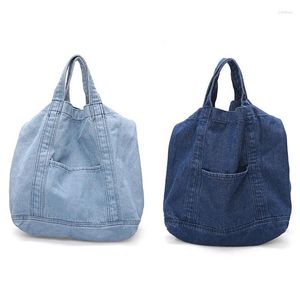 Tas 2 stuks Denim Slouch Casual Jean Stof Handtas Vrije tijd Koreaanse stijl Mode Japanse Messenger Top-Handvat - Sky Bl