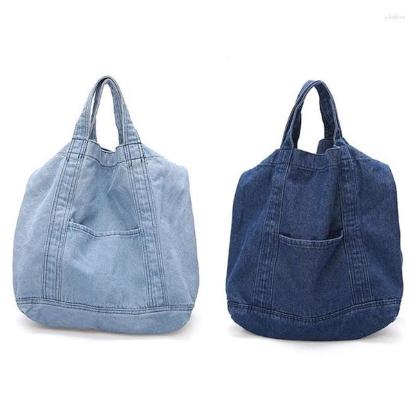 Bolso 2 Unids Denim Slouch Casual Jean Tela Bolso Ocio Estilo Coreano Moda Japonés Messenger Top-Handle - Cielo Bl