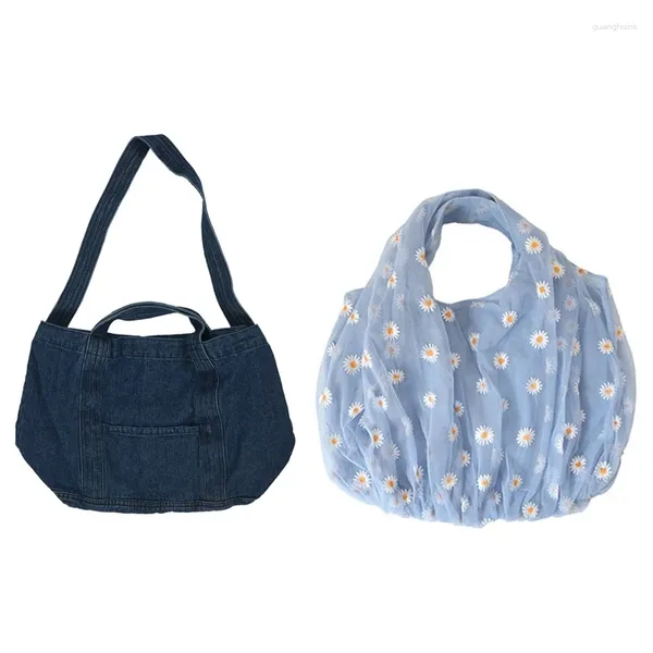 Bolso 2pcs bolso: 1pcs denim slouch azul marino azul pequeño trapo transparente tela de malla