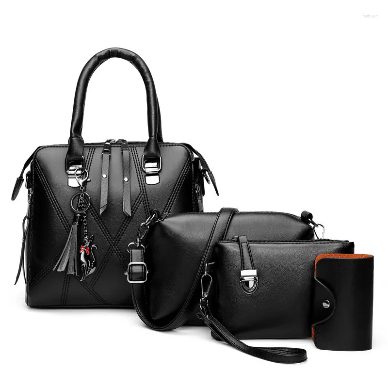 バッグ4PCS女性セットファッション女性財布とハンドバッグ5カラー4ピースレザーショルダーバッグトートメッセンジャーコインフラップ