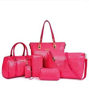 Sac 6pcs / Set Women Messenger Sacs Fashion Pu Leather vintage épaule