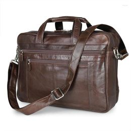 Bolsa A4 Vintage café negro cuero genuino ejecutivo hombres mensajero viaje de negocios 15,6 ''portátil maletín cartera M7319