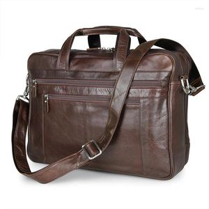 Tas A4 Vintage Koffie Zwart Echt Leer Executive Mannen Messenger Zakenreizen 15,6'' Laptop Aktetas Portfolio M7319