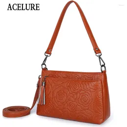 Sac ACELURE Élégant dames à fleur massive Pu en cuir Sacs à bandoulière Tassel Zipper Small Crossbody Femelle Femelle Style Purse