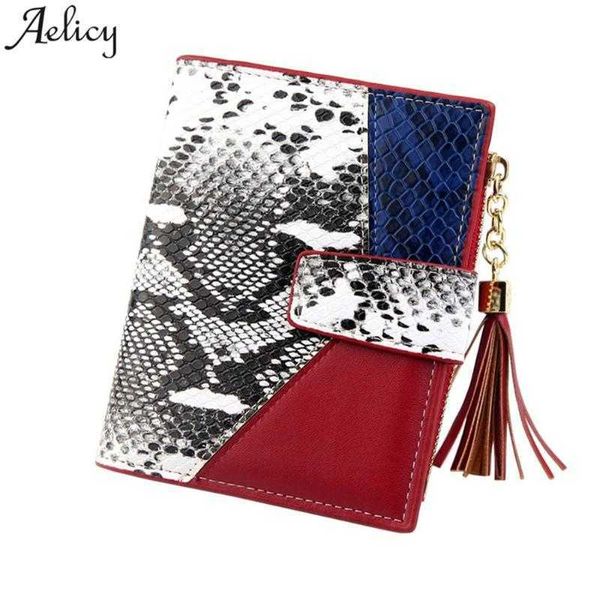 Bolso Aelicy monederos Vintage para mujer, billeteras de colores con estampado de leopardo, billetera con borlas de moda de serpiente de cuero Artificial para niñas y mujeres