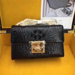 Sac authentique exotique crocodile peau petite bourse des femmes authentique alligator cuir dame rabatter ceinture femelle épaule croix