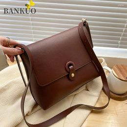 Bag Bankuo PU Damestassen Vintage schouderleer Simple Solid Color Handtas Girls Casual Hasplan Crossbody Winkelen X261