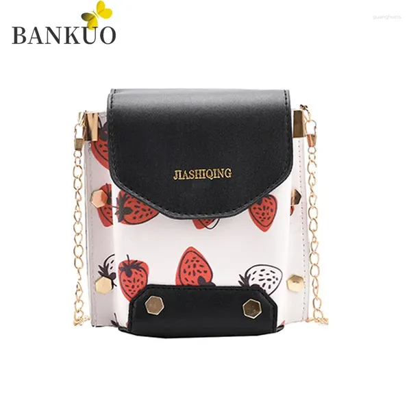 Sac Bankuo Sac à bandouliers pour femmes en cuir PU pour femmes pour femmes Print de fraise Mobile Phirls Mini Coin Purse C329