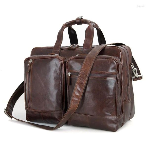Sac grande capacité Vintage en cuir véritable pour hommes, sacoches de voyage d'affaires pour ordinateur portable 15.6 pouces, porte-documents portefeuille # M7343