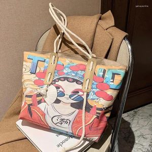 Tas grote grote cartoon shopper dames 2024 Chinese stijl winkeltas schoudertassen mode casual handtassen achtervolg