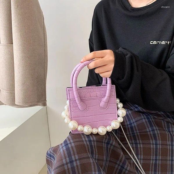 Sac à main et bourses de marque pour femmes, petit carré de luxe en perles, chaîne en métal, épaule, Mini bandoulière, rouge à lèvres